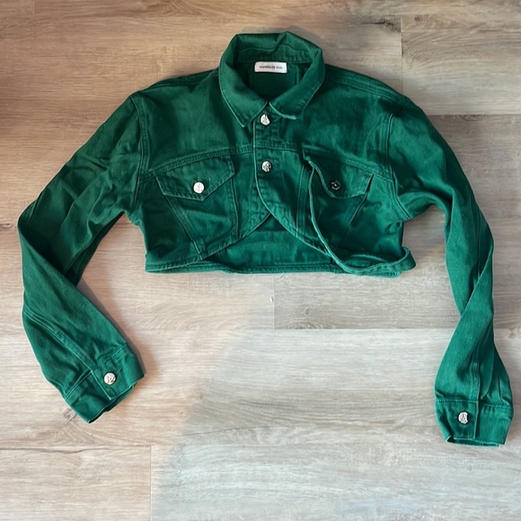 Maniere De Voir Set: Green Cropped Jacket US 6 & Boyfriend Cut Out Jeans US 6 - Picture 11 of 16